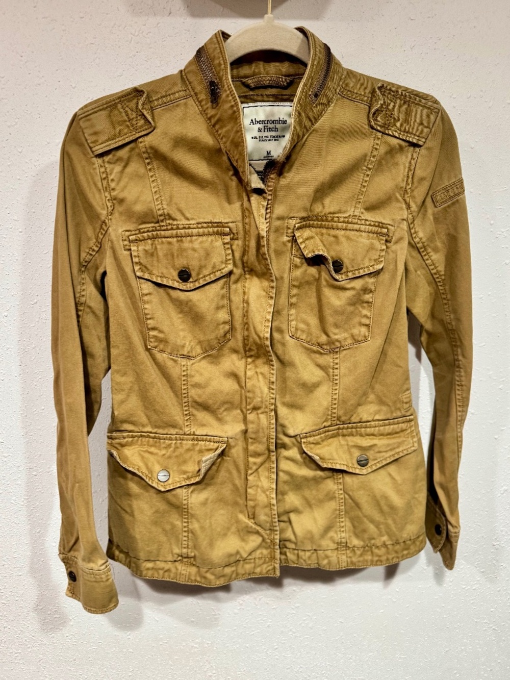 Abercrombie & Fitch Jacket Medium Khaki Tan Military Utility Pocket Full Zip Y2K